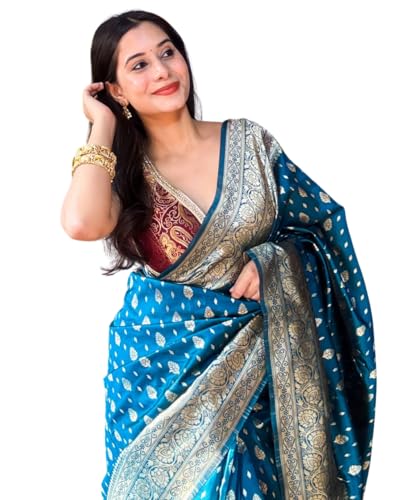 Image of C J Enterprise Women's Banarasi Saree Pure Kanjivaram Style Silk Saree With Blouse Piece for Wedding (BS09)