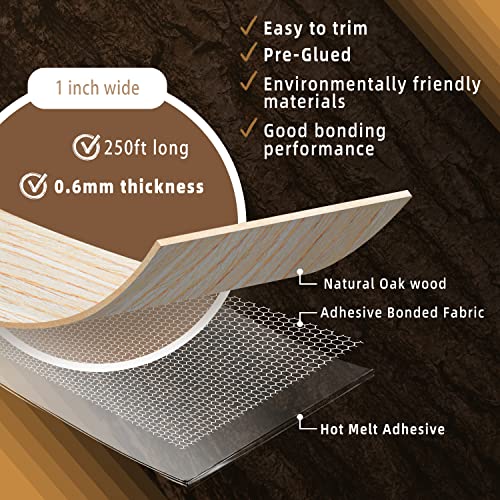 Image of GSCIT Club Oak Edge Banding, 1 inch x 250ft roll of Veneer Plywood Edge Banding Preglued Flexible, Wood Tape Banding for Cabinet Repair