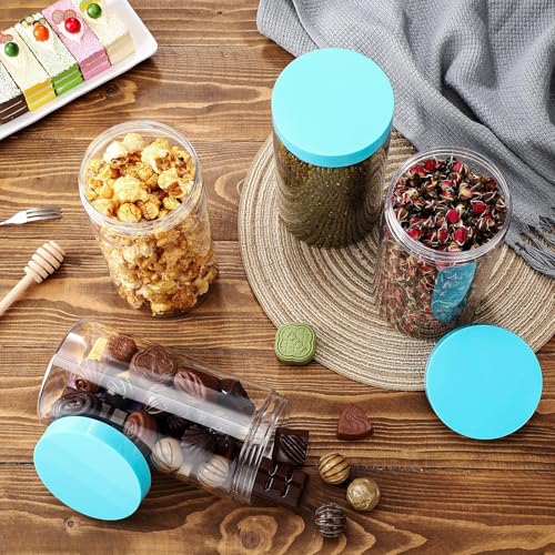 Image of Patelai 4 Pcs Plastic Jars Wide Mouth with Lids,32 Ounce,Blue