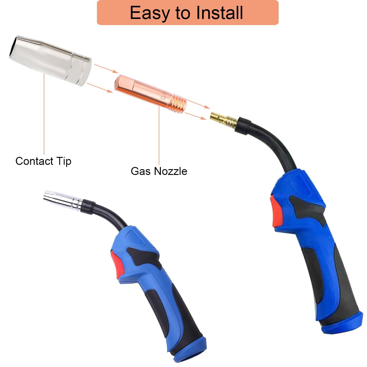 Puntas de contacto de soldadura MIG 0,6/0,8/0,9/1,0 mm MB15 15AK Kits de antorcha Boquillas Accesorios para consumibles de antorcha de soldadura 15AK MB15 MAG MIG, 42 piezas
