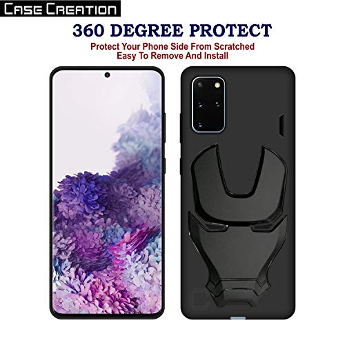 Image of COVERLY Official 3D Touch Feel Trending Avenger Logo Mask Soft Rugged Grip Iron Man Super Power Cartoon Movie Engraved Silicone Matte Back Cover for Samsung Galaxy S20 Plus (2020) - Black