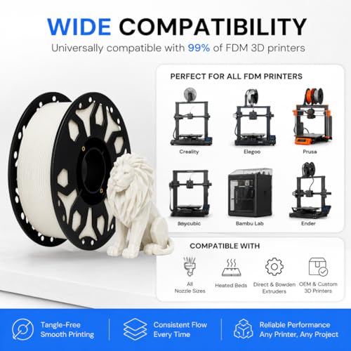 Image of FILAMONT PLA+ 3D Printer Filament 1.75mm, High Strength & Low Warp Printing Material, Dimensional Accuracy ±0.02mm, Vacuum Sealed with Desiccant, 1kg Spool (Natural)