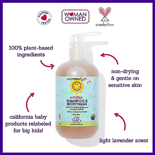 Image of California Kids Chillax Shampoo and Bodywash | 100% Plant-Based | Gentle Skincare | Lavender Shampoo for Kids + Teens | Hypoallergenic Bodywash | 562 mL / 19 oz.