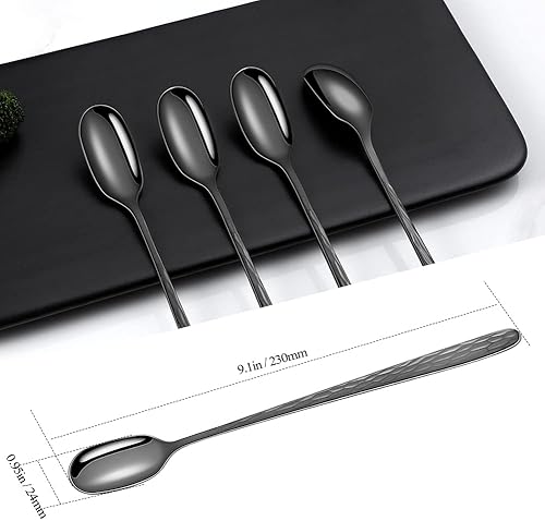 Miniatura 2 de YFWOOD Cuchara de té helado de mango largo de 9.1 pulgadas, cuchara de helado, cucharas de café largas, cucharas de cóctel de acero inoxidable,