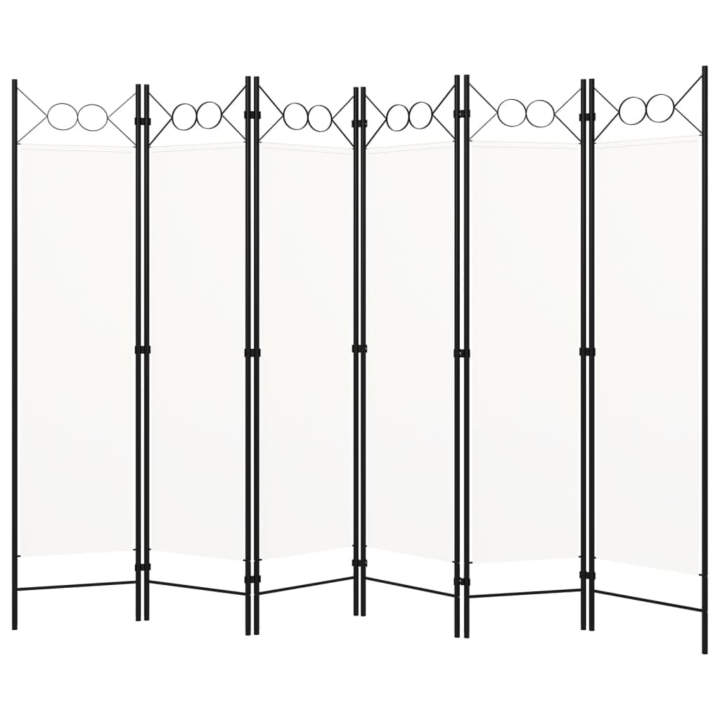 vidaXL 6-Panel Room Divider Folding Panel Screen Movable Partition Privacy Separator Wall Furniture Indoor Bedroom Office White 240x180 cm
