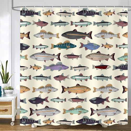 Emwnodti Fish Shower Curtain, Blue Vintage Fishes...
