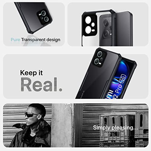 Image of Pikkme Redmi Note 12 Pro 5G Back Cover | Crystal Clear Transparent Back | Ultra Hybrid | Full Camera Protection | Raised Edge | Bumper Back Case (Black)