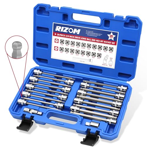 Rizom 3/8 Drive Long Allen Socket Set 20-Piece Ball-End Hex Bit Set