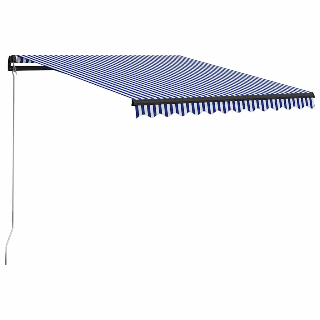 Auvent de terrasse rétractable 350x250 cm : brise soleil imperméable bleu blanc