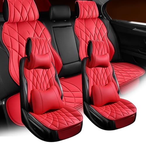 に適用トヨタ ランクル プラド 150系 2010-2017 車用シートカバー ナッパレザー 肌に優しい 通気性 耐久性 耐摩耗性 四季通用 5 人乗り 分割式シート シリコン粒子底布で確実に防滑 耐磨耗 座席保護(赤,枕付き)