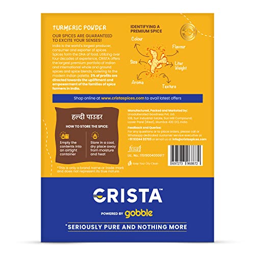 Image of CRISTA 500 gms Turmeric Powder | Pure Turmeric | Ground in-house | Zero added Colours, Fillers, Additives & Preservatives | Natural