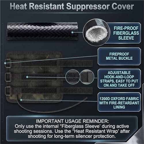 Tactical Suppressor Cover 5/6/7/7.5/9 Inch Silencer Heat Shield Sleeve with Burnproof Microfiber Sleeve & Silicon Lining for Hunting Shooting Gear(Black,7in) - 2