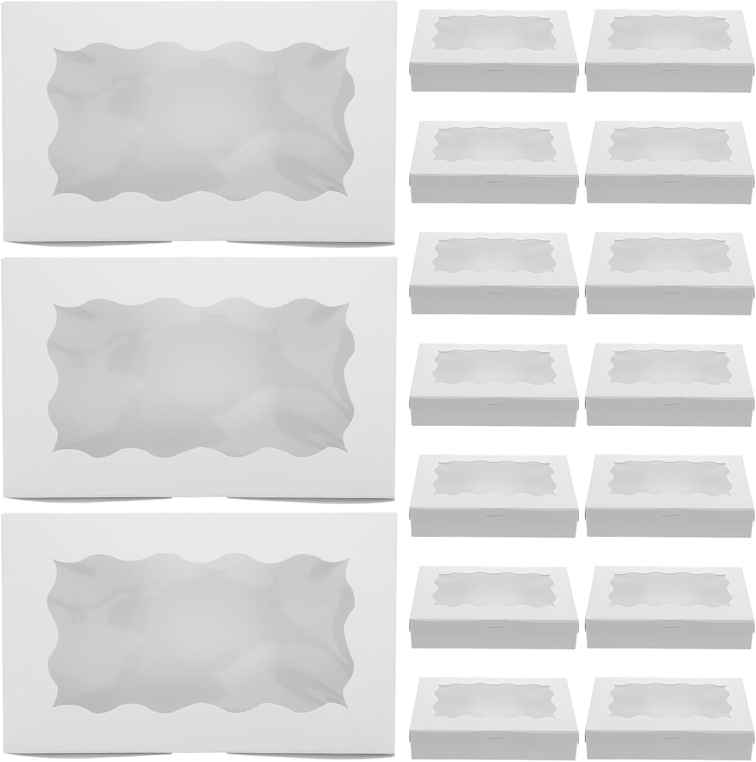 CATIEBYE 50pcs Small Rectangular Kraft Paper Candy Boxes with Window, Macaron Dessert Packaging, DIY Cookie and Pastry Wrapping Supplies for Party Treats