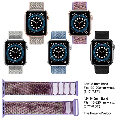 Enjiner 5 Pack Sport Loop Band Compatible With Apple Watch 38Mm 40Mm 41Mm Iwatch Se Series 7 6 5 4 3 2 1, Nylon Weave Women Men Stretchy Elastic Braided Replacement Wristband Strap, 5 Pack A 38/40/41 #TOP1