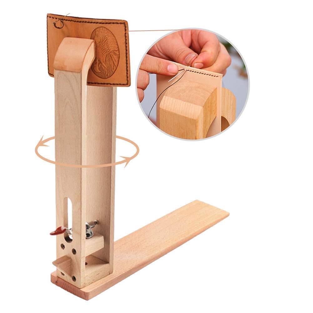 Junxave 360° Rotation Wood Sewing Pony Horse Leather Craft Table Lacing Desktop for DIY Hand Stitching Leathercraft Tools