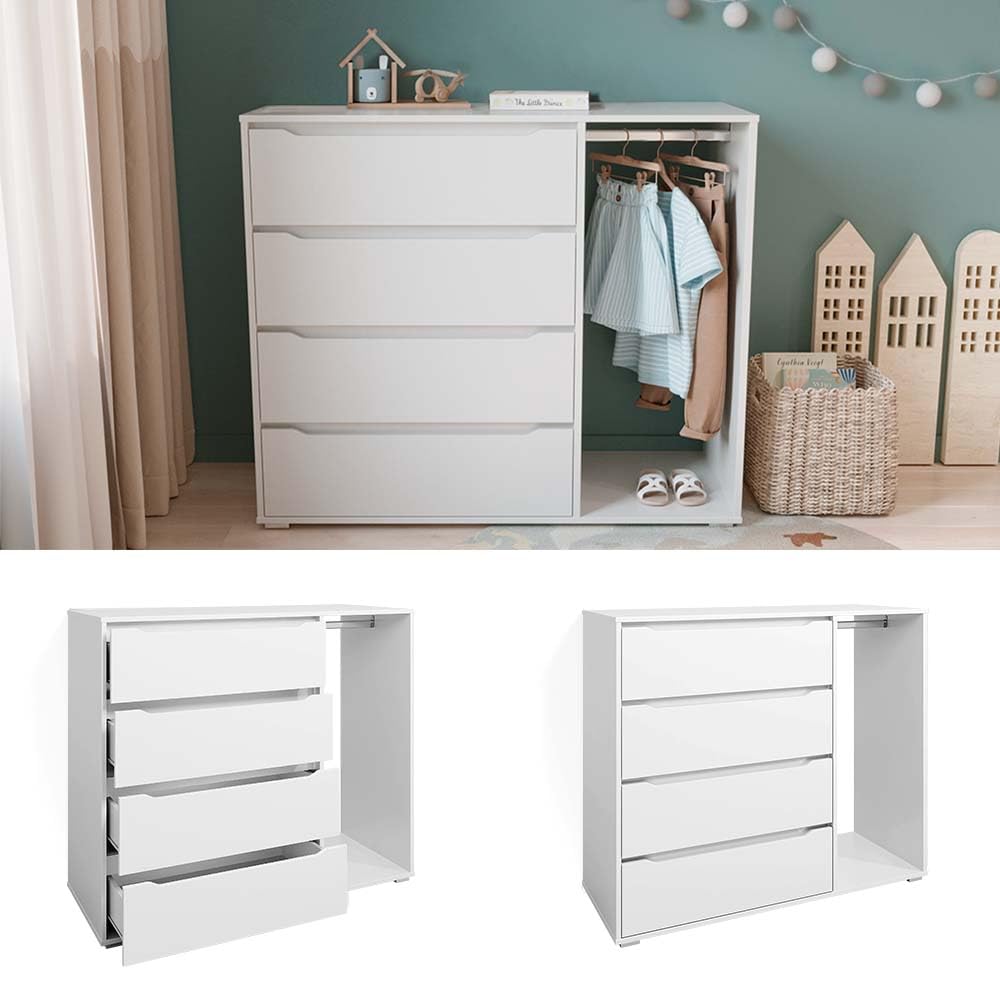 Vicco Kinderkleiderschrank Ruben, Weiß, 120 x 101.9 cm mit 4 Schubladen, geeignet zur Aufbewahrung von Kinderkleidung und Accessoires