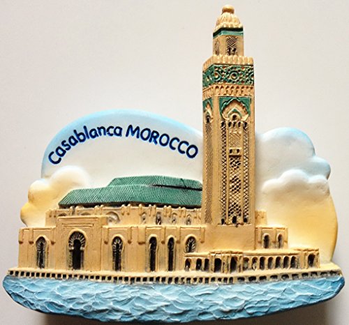 WitnyStore Tiny 2⅞" Hassan II Mosque Casablanca Morocco Magnet - Miniature Hand Made Resin 3D Africa Landmark Tourist Attractions Decorative Refrigerator Magnets Collectible Traveler Souvenirs Gifts