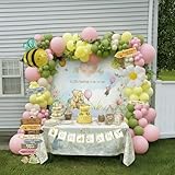 Winnie Balloon Arch Kit with Arrow Signs Banner backdrop Bee daisy Balloon for Classic Bear theme Decorations pink and Yellow Balloons for Honeycomb Bear Birthday Decorations girl Baby Shower supplies