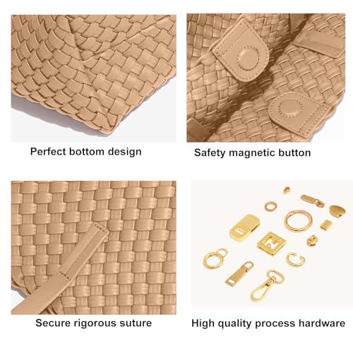 Large Capacity Shoulder Handbag Woven Leather Tote Bag with Matching Pouch Travel Lightweight4