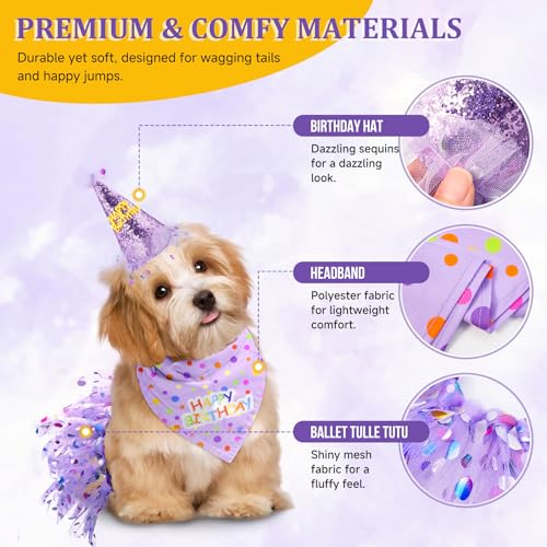 Set De Fiesta Para Perro Con Vestido, Sombrero Y Bandana Morado miniatura 3