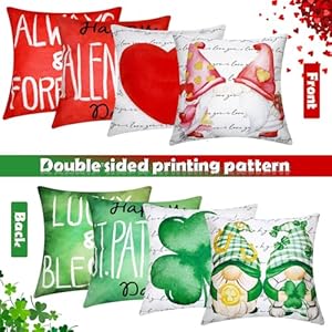 Ramede St. Patrick's Day Pillow Covers 18x18 Set of 4 Double Sided Holiday Decor Shamrock Heart Throw Pillow Cushion Cover Outdoor Linen Decorative Farmhouse Valentine's Day Ramede St Patricks Day Pillow Covers 18×18 Set of 4 Double Sided Holiday Decor Shamrock Heart Throw Pillow Cushion Cover Outdoor Linen Decorative Farmhouse Valentines Day