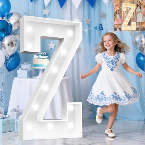 Image of Pooqla 4 FT Light Up Marquee Letters, Giant Mosaic Letter Cool White and Warm White LED, Large Lighted Alphabet Lights for Balloons Birthday Party Anniversary Wedding Decorations, Letter Z