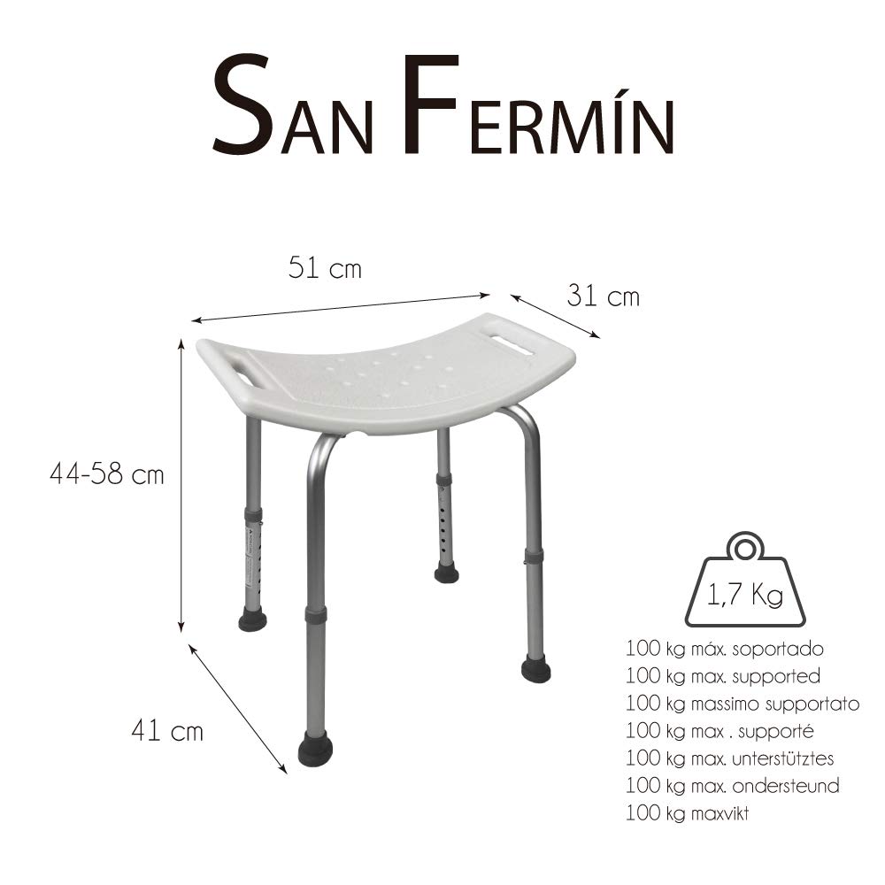 Mobiclinic, San Fermín, Silla de Ducha, Taburete de baño, Marca española, Ortopédica, Aluminio, Altura Regulable, Respaldo, Reposabrazos & ® Elevador WC para Adulto, con Tapa, Modelo Titán
