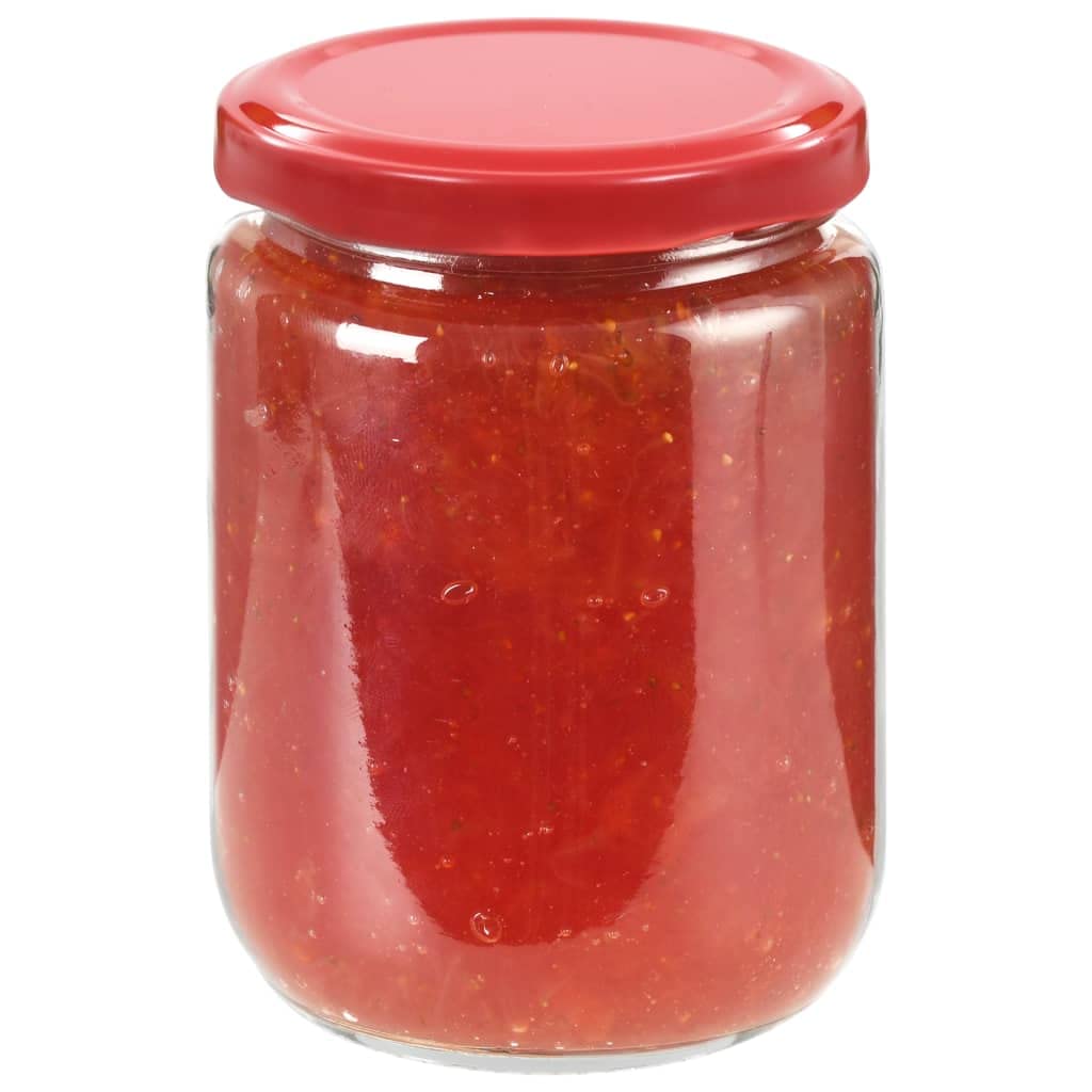 96 Stück Einmachgläser 230 ml mit rotem Deckel, transparente Marmeladengläser mit weitem Mund für Chutney, Marmeladen, Essiggurken, Saucen und Konfitüren