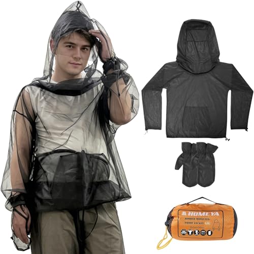 2-Piece Net Suit S/M, Zippered Hood Jacket & Gloves Set, Thickened Breathable Mesh, Adjustable Fit for Upper Body Protection, Unisex Lightweight Outdoor Gear for Camping, Fishing, Hiking, Gardening