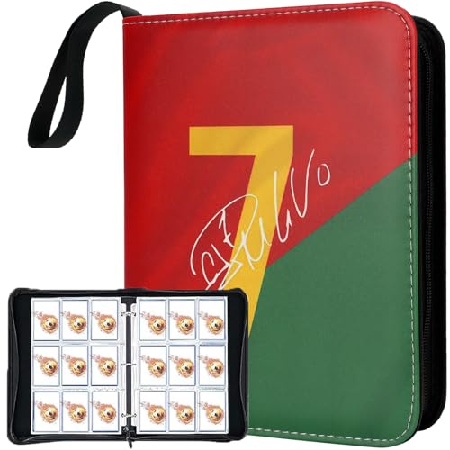 HBK Soccer Card Binder 9 Pocket PU Leather Soccer Cards Binder with 50 Sleeves for Sports Card Storage Soccers Gift for Trading Cards Collectors (NO-7 900 Pockets)