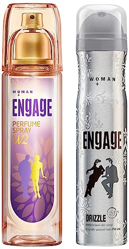 Image of Engage W2 Perfume Spray For Women, 120ml & New Metal Range Drizzle Deodorant Spray For Women, 150ml /100g, Multiple, Wood