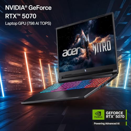 Image of Acer Nitro V16 Gaming Laptop, 16 inch WQXGA LED 180Hz (100% sRGB), AMD Ryzen 7 260, 32GB DDR5 2TB Gen4 SSD, GeForce RTX 5070 DLSS4, Backlit Keyboard, RJ 45, SD Card Slot, WiFi 6E, Win 11 with Accessory
