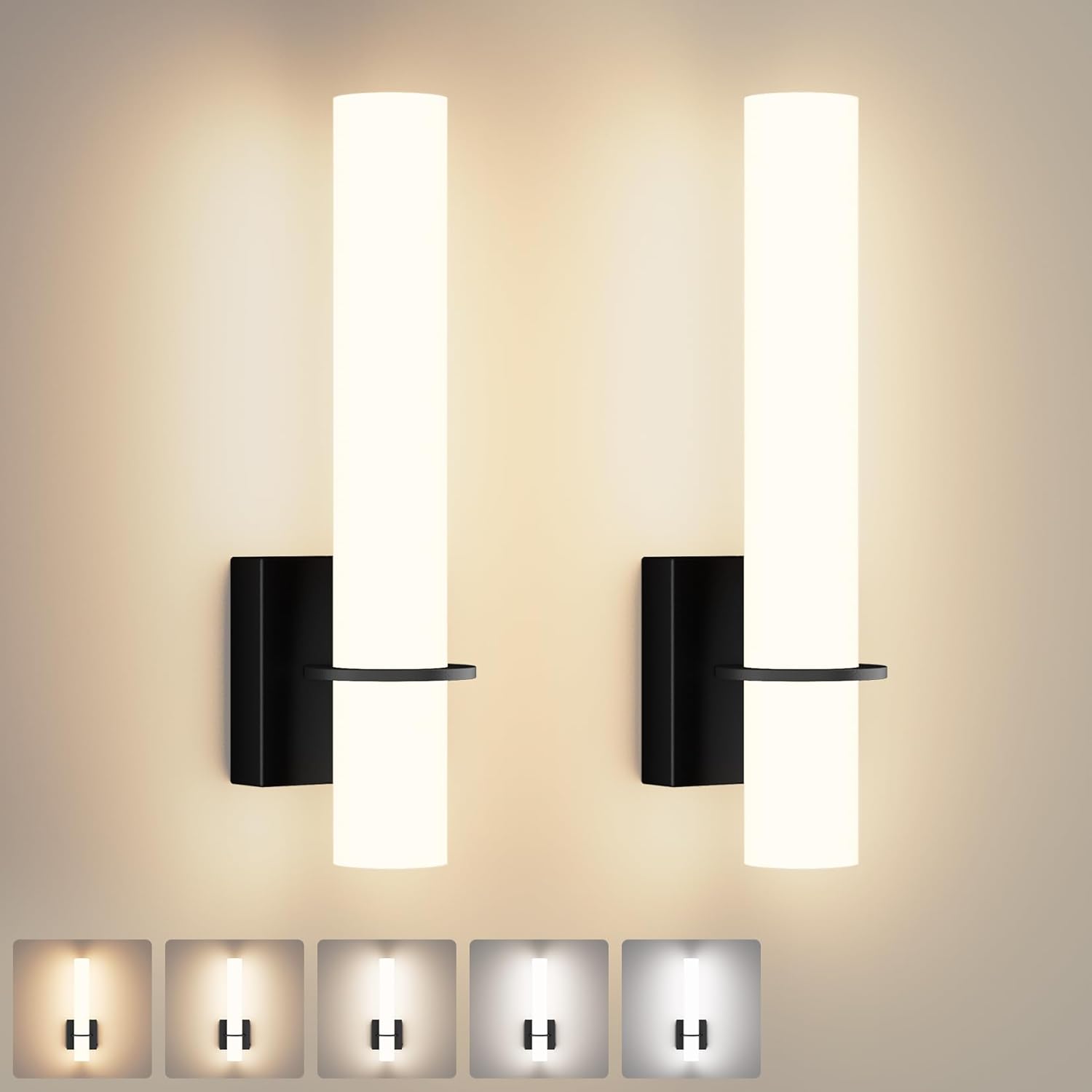 Black Wall Sconces Set of Two Modern Hardwired Bathroom Sconce 5CCT Dimmable for Living Room Bedroom Bathroom