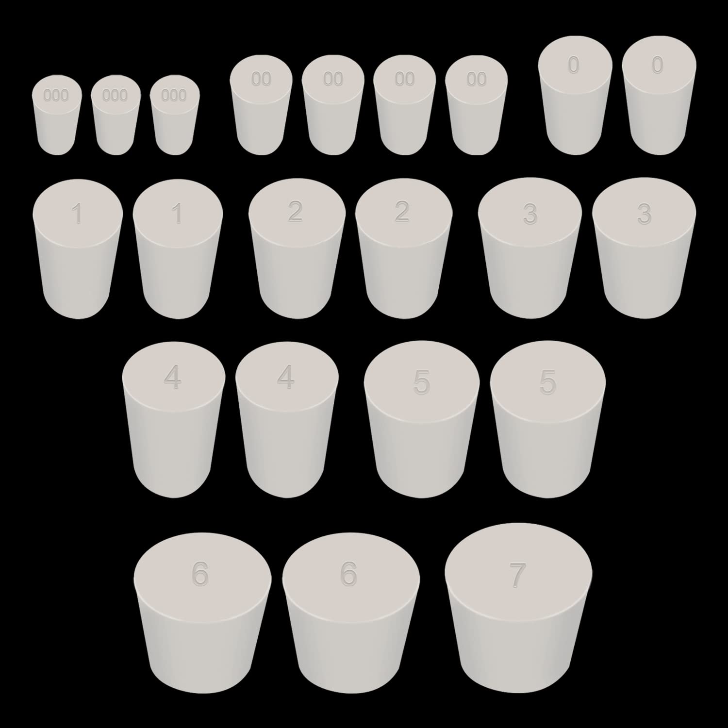 Tnisesm 29Pcs White 000#-7# Solid Rubber Stoppers 10 Assorted Sizes