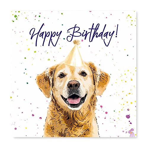 Tarjeta de cumpleaños Golden Retriever, sombrero de fiesta