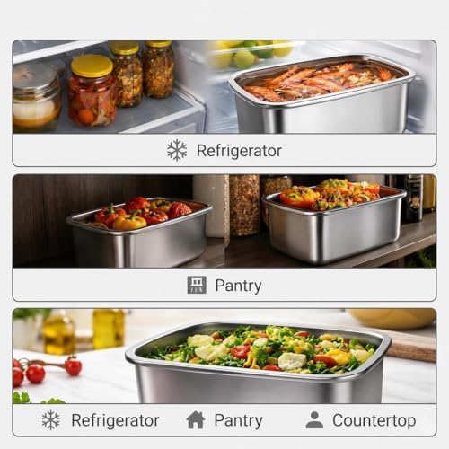 Image of Fridge Storage Box 316 Stainless Steel Food Storage Containers | Food Grade, Leakproof Kitchen Organizer | Freshness Locking, Microwavable & Freezer Safe (2200 ML - 4 PCs)