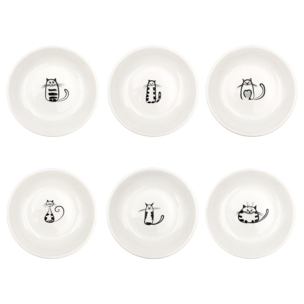 Cute Cat Ceramic Sauce Dish Kitten Plates,4 Inches Cats Bowls,Appetizer Dessert Sushi Sauce Dishes,Small Bowls for Seasoning Dish, Serving Dish for Kitchen,Small Plate Set of 6