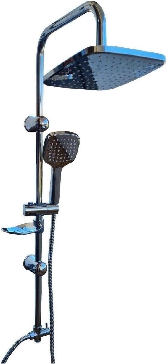 Kit Doccia Completo con Soffione Quadrato da 9 Pollici, Colonna Doccia con Asta Regolabile 95cm, Doccetta a Mano, Tubo Flessibile 150cm e Porta Sapone Integrato, Set Accessori Bagno