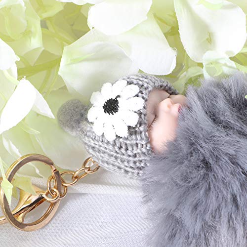 Garneck Fur Ball Keychain Doll Pom Pom Keychain Cute Fluffy Sleeping Baby Doll Keychain Pompom Car Keyring Wallet Bag Phone Pendant Bag Charm Pink Keychain Accessories #TOP1