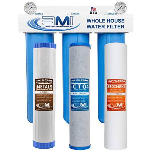 APPLIED MEMBRANES INC. 3-Stage Whole House Water Filter System | 4.5x20-Inch Filters Removes Heavy Metal Toxins, Lead, Mercury, Nickel, Sediment, Chlorine, Chloramine, Chemicals, Taste, Odor APPLIED MEMBRANES INC. 3-Stage Whole House Water Filter System | 4.5x20-Inch Filters Removes Heavy Metal Toxins, Lead, Mercury, Nickel, Sediment, Chlorine, Chloramine, Chemicals, Taste, Odor