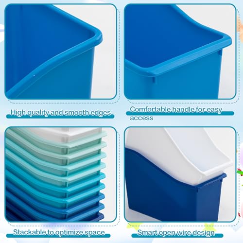 Image of Geetery 12 Pcs Plastic Book Bins for Classroom, Blue Color Scheme
