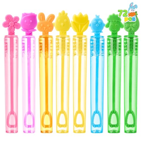 JOYIN 72pcs Easter Mini Bubble Wands, 8 Assorted Colors 9 Styles Bubble Wands, Easter Egg Fillers,Basket Stuffers, Classroom Prize Supplies,Classroom Rewards, Games, Good Bag Fillers, and More!