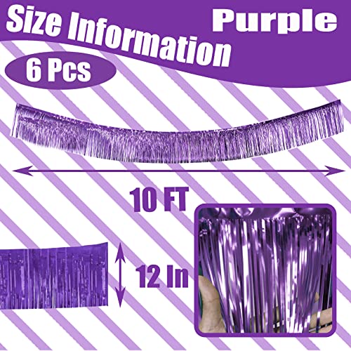 Image of 6 Pack 10 Feet Foil Fringe Garland Metallic Tinsel Streamers Banner Wall Hanging Backdrop Banner for Parade Floats, Thanksgiving, Christmas, Birthday, Halloween Party Decorations(Light Purple)