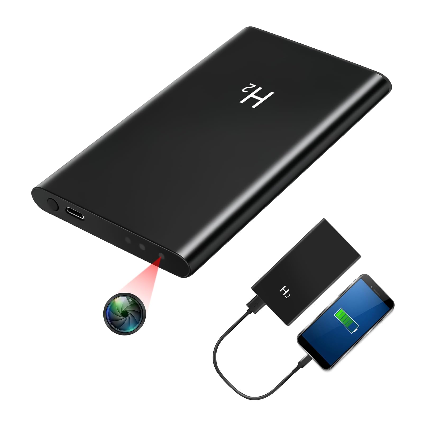 Cámara Oculta, Cámara Espía 2 en 1 con Batería Externa de 5000 mAh, Mini Cámara Espía Oculta con Resolución HD 1080P, Visión Nocturna y Grabación en Bucle