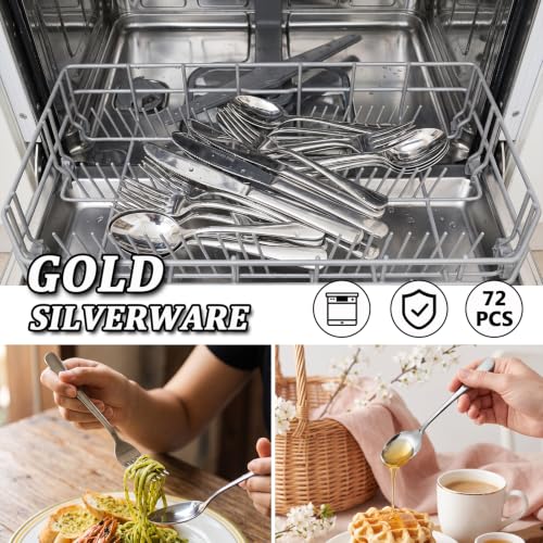 Image of Forks and Spoons Silverware Set-72PCS Dinner Forks & Dinner Spoons | 36 Forks and 36 Spoons Food Grade Stainless Steel Flatware Cutlery Set for Home, Kitchen and Restaurant, Dishwasher Safe