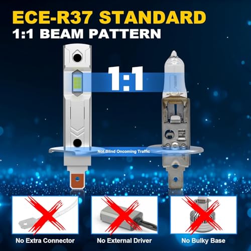 KIMLATAR H1 Light Bulb,Super Bright Upgraded 600% 30000LM Brightness Cool White H1/H1LL Bulbs Real 1:1 Halogen Size 80000 Hours Lifespans Easy Install Fog Light Pack of 2 — view 3