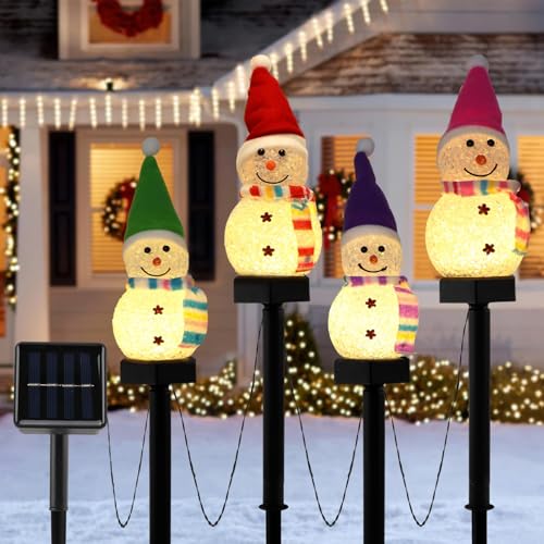4PCS Snowman Shape Solar Christmas Lights Decorations, Pathway Lights Outdoor Decor, Waterproof Walkway Landscape Light, for Winter Yard, Garden, Solar Christmas Decorations