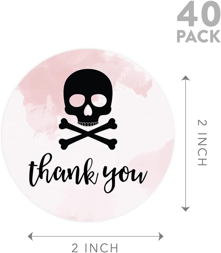 Andaz Press Halloween Thank You Stickers 2 Inch Round 40 Bulk Pack Skull Happy Halloween Stickers Labels for Kids Treat Bags Goodie Bags Toddler Treats Halloween Party Favors Envelopes