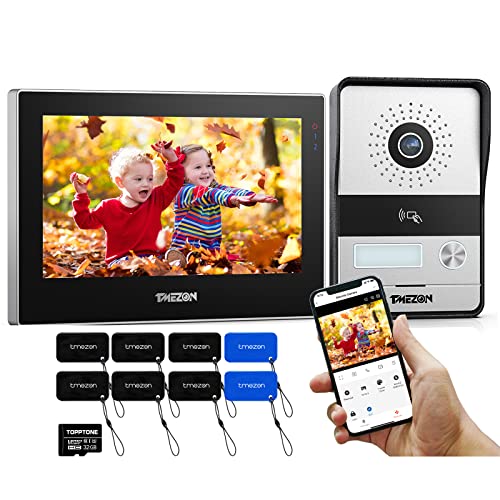 TMEZON Videoportero WiFi 2 Hilos,1080P IP Sistema de intercomunicación con 7 zoll Monitor de Pantalla táctil y Timbre con Cable,Desbloqueo por aplicación/Tarjeta,Instantánea/Grabación,Tuya Smart