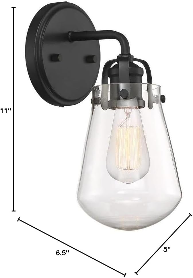 DESIGNERS FOUNTAIN Elliott Vanity Light Fixture, 11 Inch Wall Mount Sconce for Bathroom, Bedroom or Mirror, Matte Black, D216M-1B-MB